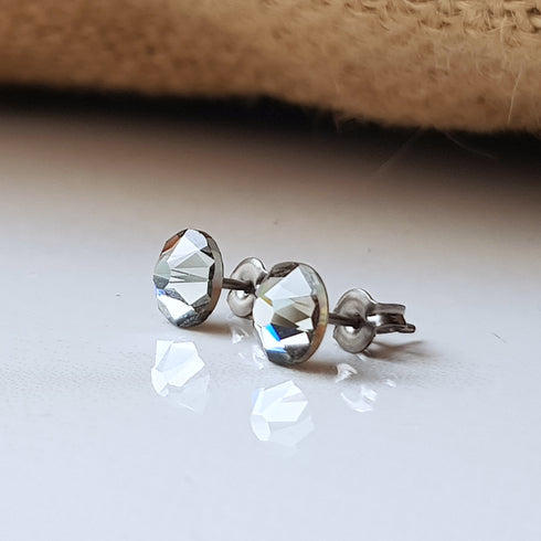 Black Diamond Crystal Titanium Earrings, 6.5mm